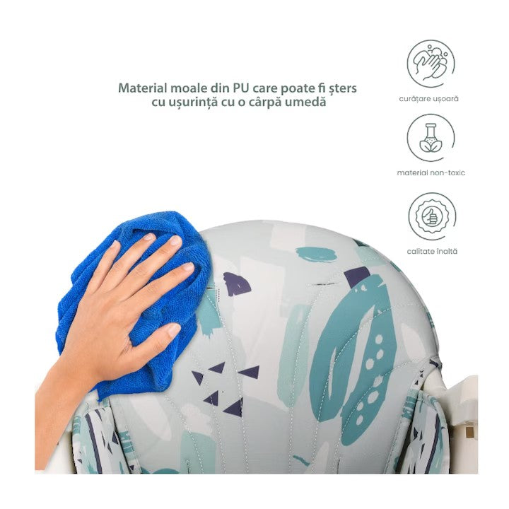 Scaun de masa bebe, At Performance, Pliabil, Inaltime ajustabila 5 pozitii, 4 roti, Structura otel, gri.